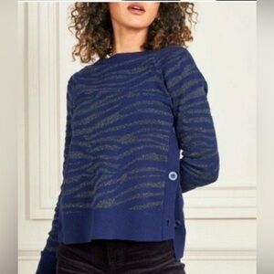 Stella & Dot Navy Metallic Zebra Print Sweater Medium